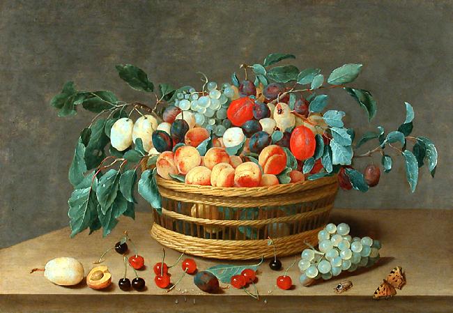 Isaak Soreau Basket with fruit and plum leaves oil painting image